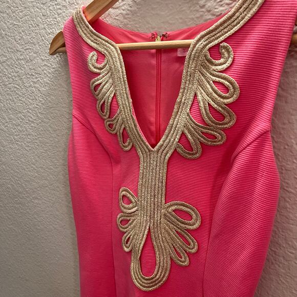 NWOT Lilly Pulitzer Janice Pink Gold Embroidered Shift Dress S Spring Garden - Picture 8 of 11